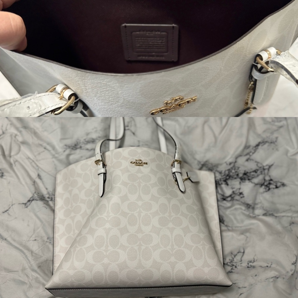 Coach White Monogram Tote Bag with Silver Hardware